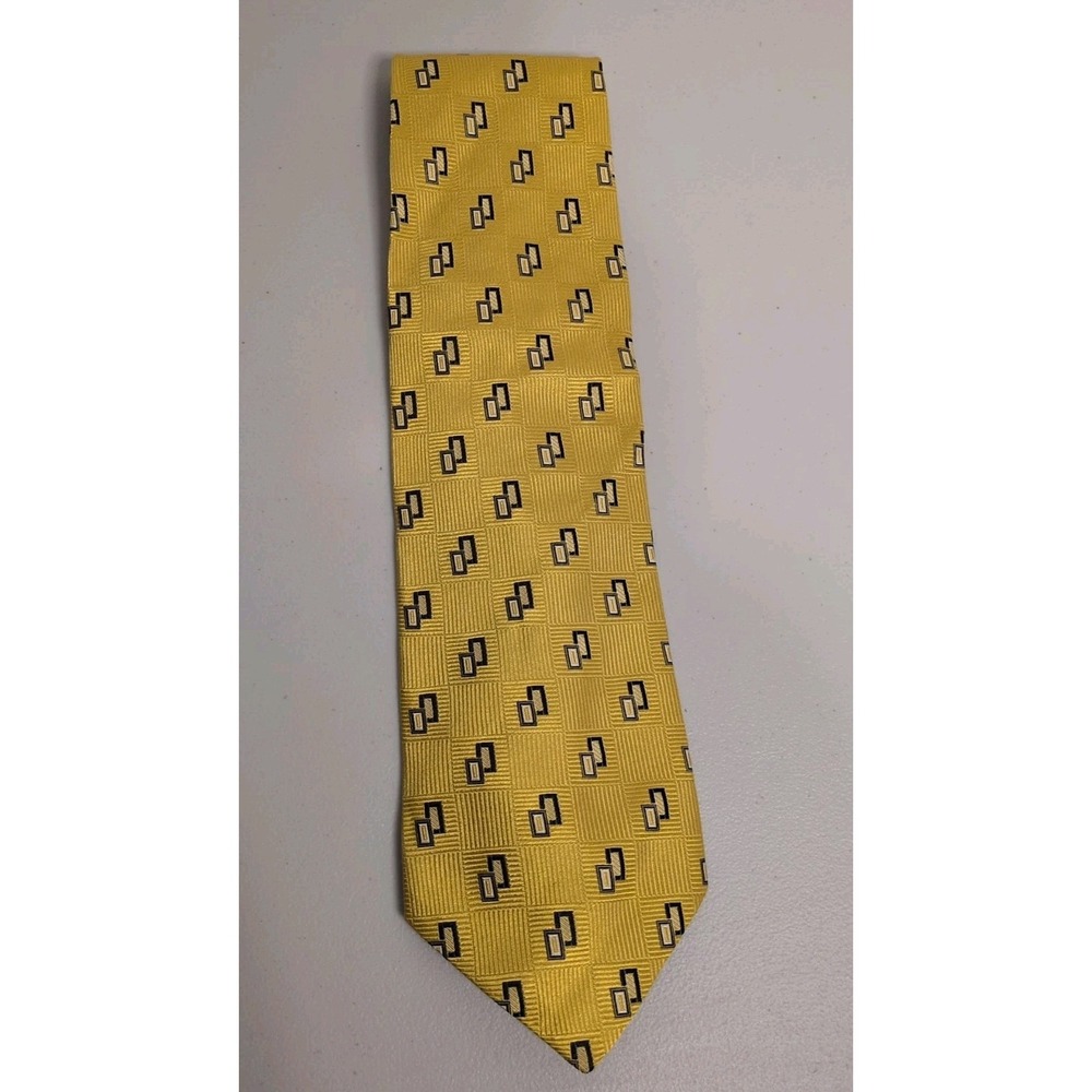 Hans‎ Herman's Tailors Men's Necktie  Yellow Geometric 100% Silk Made In Italy